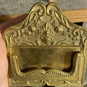 Vintage Ornate Brass Victorian Style Business Card Holder w/ Easel Stand Italy